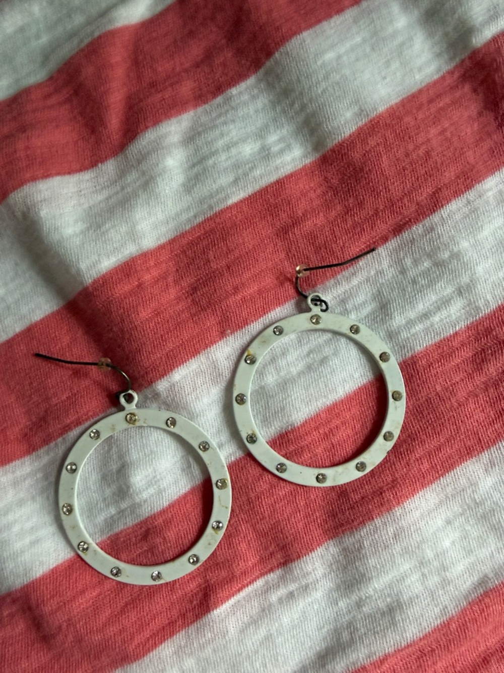 White Hoop Drop Earrings with Crystal Accents - Women Jewelry